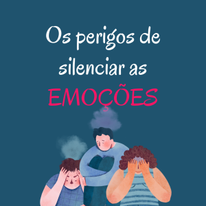 Desenho decorativo simulando três pessoas adultas que silenciam as emoções